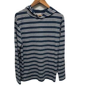 Fair Harbor The SEABREEZE Long Sleeve Hoodie Navy White Striped Sz Medium UPF 50